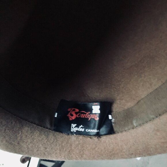 RARE 1970s Boutique by Kates Canada Vintage Felt Hat with Feather Trim Brown - Picture 4 of 5